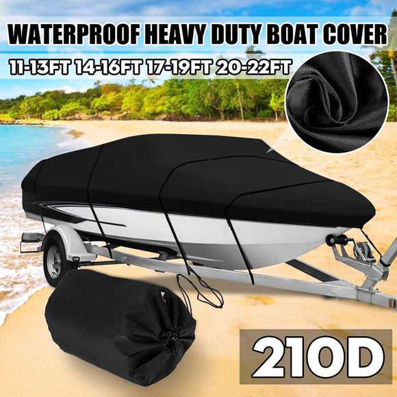 11-13ft 14-16ft 17-19ft 20-22ft Black Boat Cover Sunproof Anti UV Premium Heavy Duty 210D Trailerable Canvas