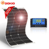 DOKIO 50W 18V Monocrystalline Flexible Solar Panel 50W +10A 12V 24v Controller Solar System Kits for Fishing Boat Cabin Camping