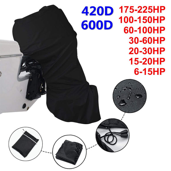 420D 6-225HP Boat Full Outboard Engine Cover Protection Waterproof Sunshade Dust-proof For 6-225HP Motor Black