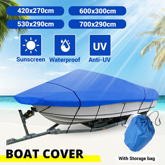 11-13ft 14-16ft 17-19ft 20-22ft Heavy Duty Blue Boat Cover Waterproof Anti UV 210D Marine Trailerable V-Hull Protective Canvas