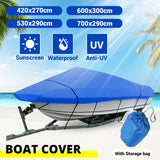 11-13ft 14-16ft 17-19ft 20-22ft Heavy Duty Blue Boat Cover Waterproof Anti UV 210D Marine Trailerable V-Hull Protective Canvas