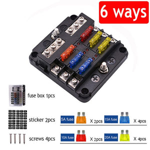 Fuse Box Holder For Car Boat With 6 Way 12 Way Blade Fuse Holder Block 12V 24V Power Panel Board Camper RV Accessories