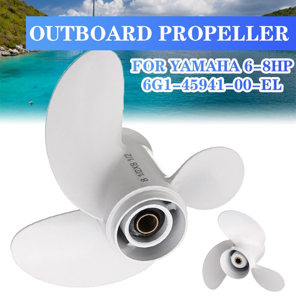 8 1/2 x 8 1/2 Boat Outboard Propeller For Yamaha 6-8HP 6G1-45941-00-EL 3 Blade 7 Spline Tooth Marine Propellers Aluminum Alloy