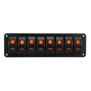 Waterproof 8 Gang Rocker Switch Panel Kit 12V 24V Circuit Breaker Green/Blue/Red/Orange LED