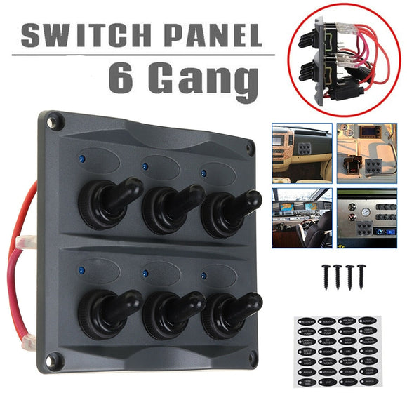 12V-24V 6 Gang LED Waterproof Auto Toggle Switch Panel 15A Fuses With Assorted Labels