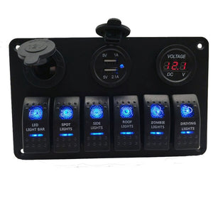 5/6 Gang Toggle Rocker Switch Panel Fuse 4.2A Dual USB Socket Digital Voltage Display