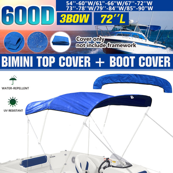 600D Waterproof barco Boat Cover 3 Bow Bimini Top Replacement Canvas Cover with Boot Cover No Frame Marine Cover Accessories