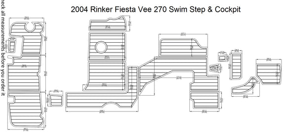 2004 Rinker Fiesta Vee 270 Swim Step & Cockpit FOAM Teak Decking 1/4