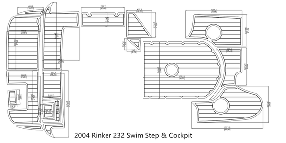2004 Rinker 232 Swim Step & Cockpit FOAM Teak Decking 1/4