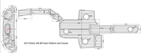 2013 Rinker 246 BR Swim Platform and Cockpit FOAM Teak Decking 1/4