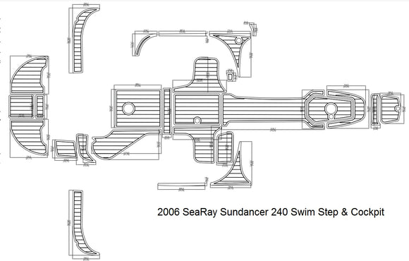 2006 Sea Ray Sundancer 240 Swim Step & Cockpit FOAM Teak Decking 1/4