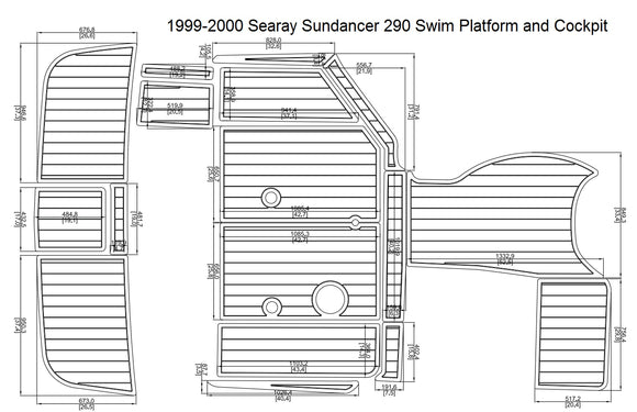 1999-2000 Sea Ray Sundancer 290 Swim Platform and Cockpit Pad Boat EVA Teak Decking 1/4