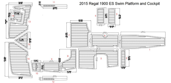 2015 Regal 1900 ES Swim Platform and Cockpit FOAM Teak Decking 1/4