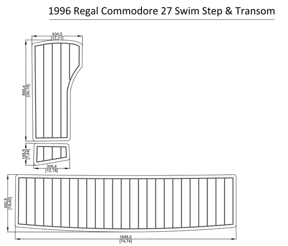 1996 Regal Commodore 27 Swim Step & Transom FOAM Teak Decking 1/4