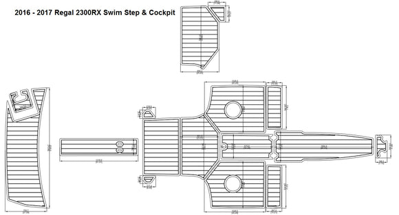 2016 - 2017 Regal 2300 RX Swim Step & Cockpit FOAM Teak Decking 1/4
