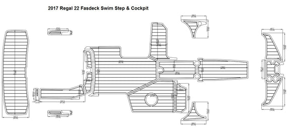2017 Regal 22 Fasdeck Swim Step & Cockpit FOAM Teak Decking 1/4