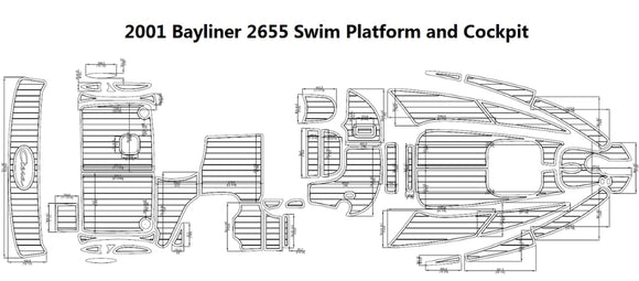 2001 Bayliner 2655 Swim Platform and Cockpit FOAM Teak Decking 1/4
