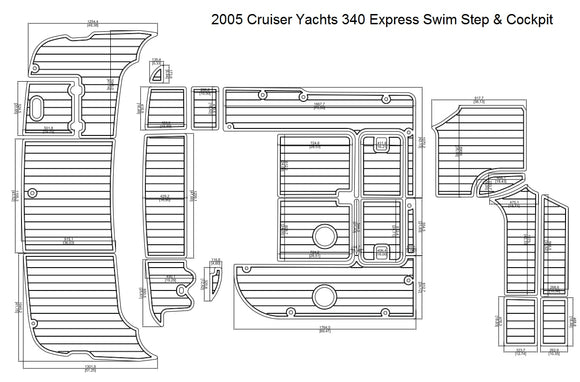 2005 Cruiser Yachts 340 Express Swim Step & Cockpit Pad Boat EVA Teak Decking 1/4
