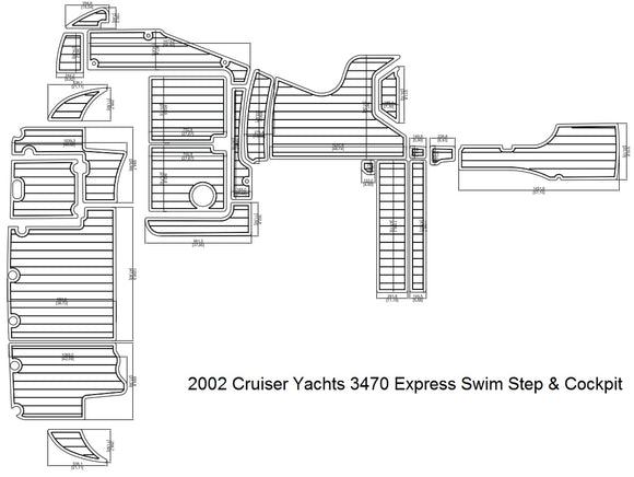 2002 Cruiser Yachts 3470 Express Swim Step & Cockpit Pad Boat EVA Teak Decking 1/4